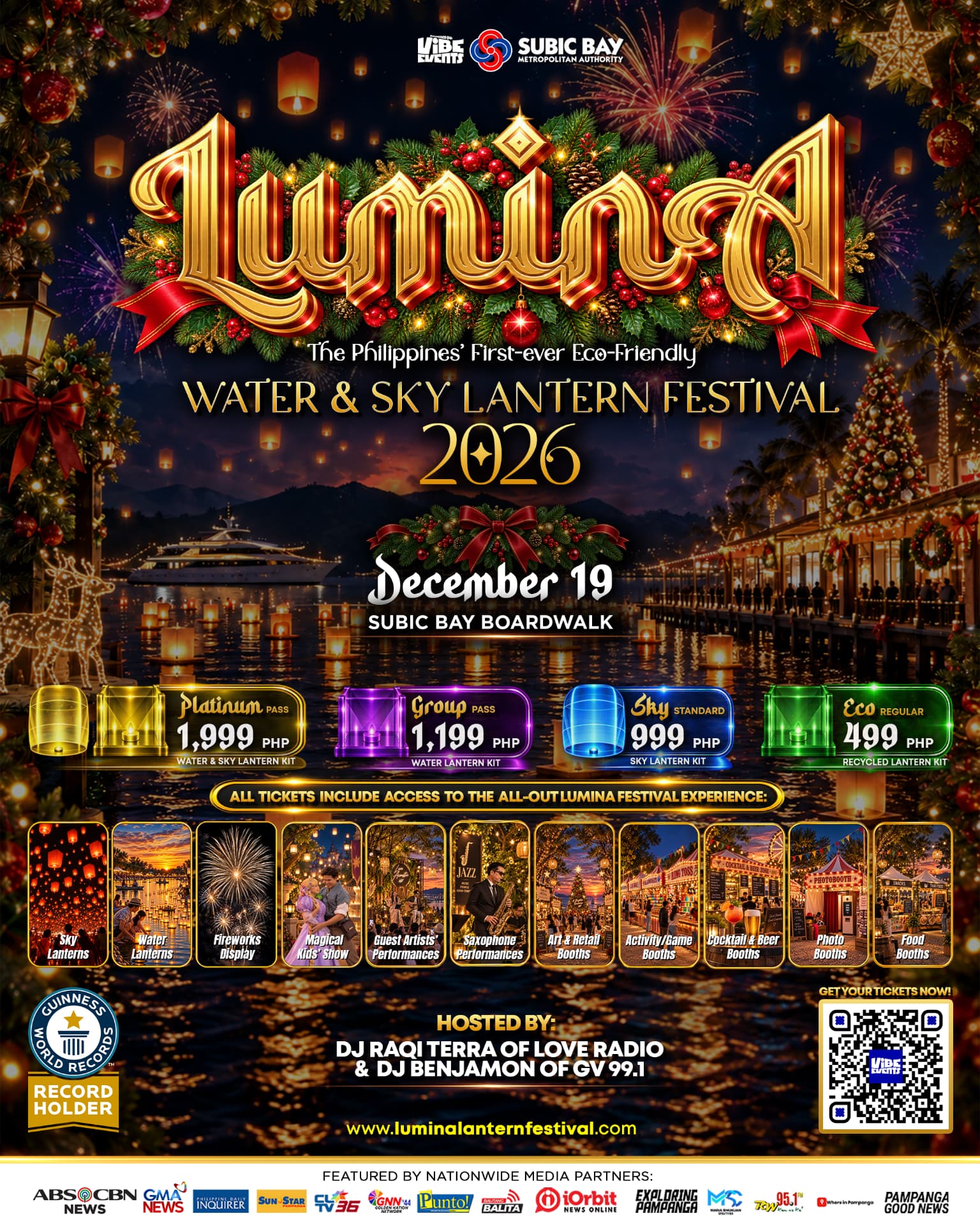Official LUMINA Water and Sky Lantern Festival poster — December 19, 2026 at Subic Bay Boardwalk